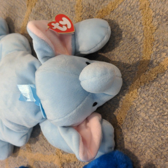 VTG Vintage Ty Peanut Royal Blue Beanie Buddy and Squirt Pillow Pal Elephants - Picture 3 of 10